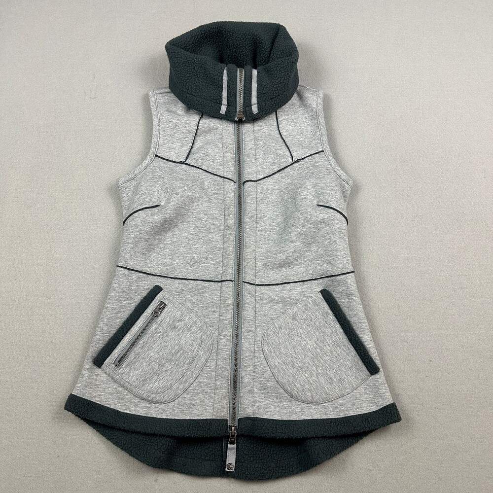 Athleta Vest Women XS Gray Sherpa Fleece Lined Full Zip High Neck Curved Hem
